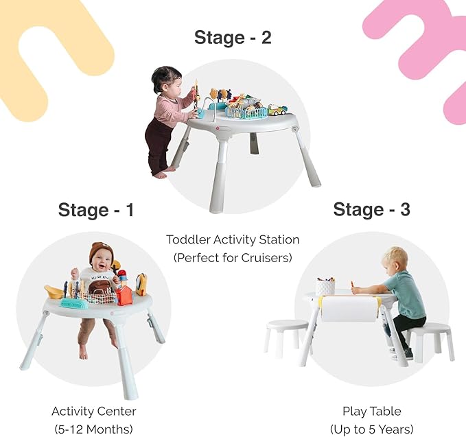 ORIBEL PortaPlay 2-in-1 Baby Activity Center & Play Table| 5 Months+ | Convertible & Portable Stage-Based for Baby| with Development Focused Toys | Unisex (Wonderland Adventure, Grey)