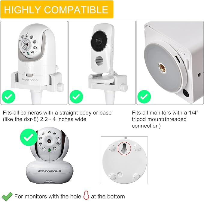Baby Monitor Mount Camera Shelf Compatible with Infant Optics DXR 8 & DXR-8 Pro and Most Other Baby Monitors,Universal Baby Camera Holder,Attaches to Crib Cot Shelves or Furniture (White)