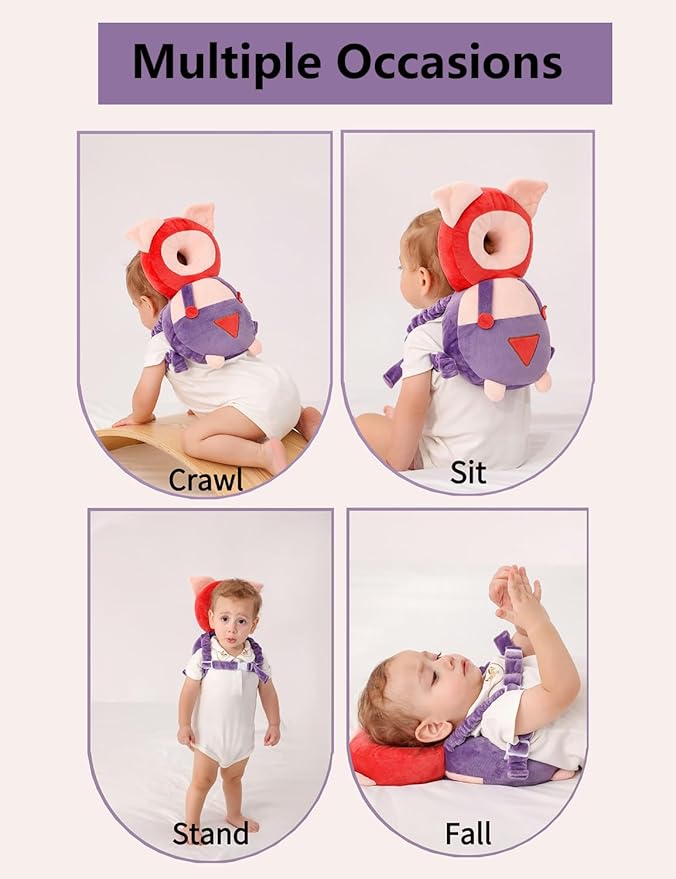 JunNeng Baby Head Protector Backpack, Toddler Walking Fall Head Protection, Purple Pig