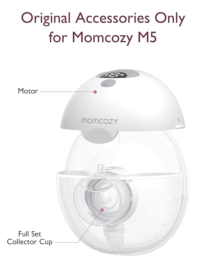 Momcozy Full Set Collector Cup Only Compatible with Momcozy M5 NOT for Others. Original M5 Breast Pump Replacement Accessories (160ml, with Double-Sealed Flange 24mm)