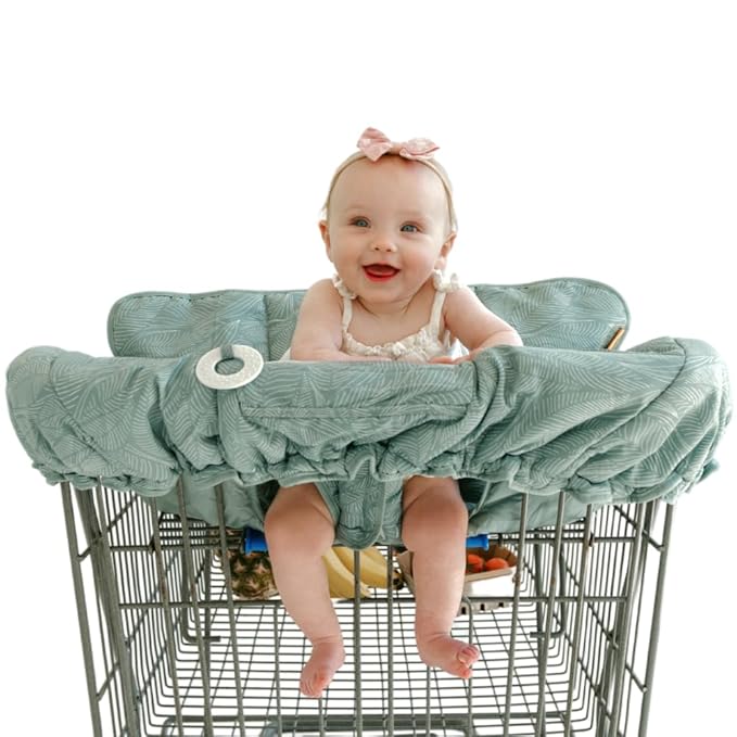 BINXY BABY 2-in-1 Cushy Cart Cover and High Chair Cover | Universal Fit | Includes Storage Pouch (Sage Leaves)