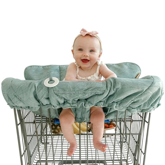 BINXY BABY 2-in-1 Cushy Cart Cover and High Chair Cover | Universal Fit | Includes Storage Pouch (Sage Leaves)