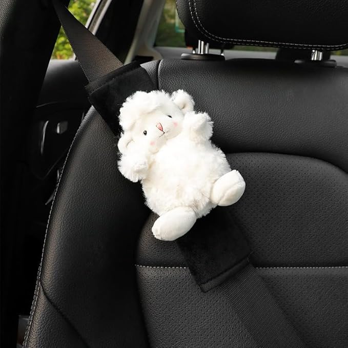 Car Seat Belt Cover Stocking Stuffers Cute Fluffy Pig Frog Sheep Dinosaur Safety Seatbelt Shoulder Pad Auto Accessory Neck Cushion Protector Seatbelt Shoulder Protector Nice Gift (Sheep)