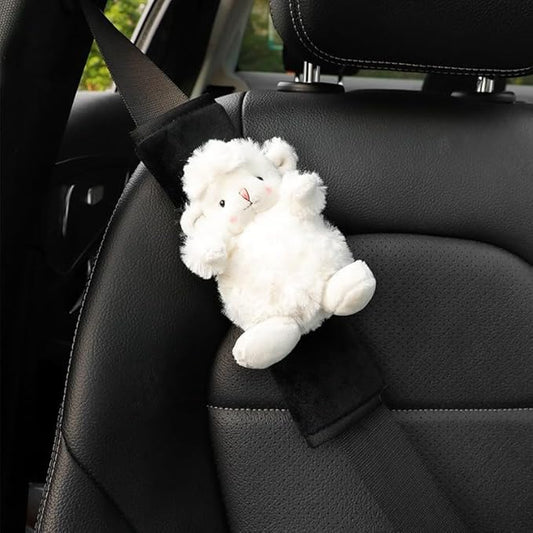 Car Seat Belt Cover Stocking Stuffers Cute Fluffy Pig Frog Sheep Dinosaur Safety Seatbelt Shoulder Pad Auto Accessory Neck Cushion Protector Seatbelt Shoulder Protector Nice Gift (Sheep)