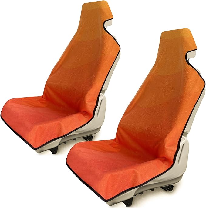 Waterproof Stain Resistant Towel Car Seat Cover，Universal Non-Slip for Car, Truck, SUV, Van Seat for Gym Workout,Swimming,Beach and Workout Outdoor ， Machine Washable (2pcs Gradient Orange)