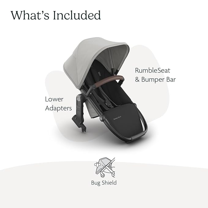 UPPAbaby RumbleSeat V3 Second Lower Seat - Compatible with Vista V2 and Vista V3 - All-Weather Seat + Magnetic Buckle – Adapters Included - Savannah (Pearl Gray Jacquard/Carbon Frame/Chestnut Leather)