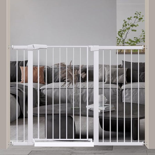 Fairy Baby 38" Extra High Dog Gate, Long Baby Gates Indoor Extra Wide 51.6"-54.3", Metal Auto Close Safety Child Gate Indoor, Pressure Mounted Dog Gate for Stairs Doorways, White