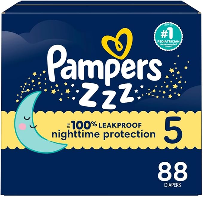 Pampers ZZZ Overnight Diapers, Size 5 (27+ lbs), 88 Count, Nighttime Protection Disposable Baby Diaper, Night Time Leak and Skin Protection