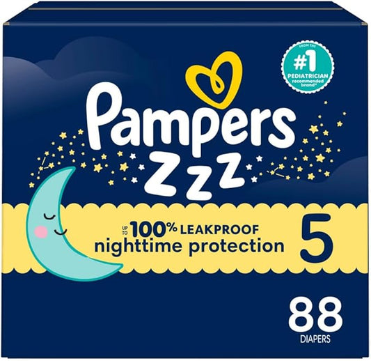Pampers ZZZ Overnight Diapers, Size 5 (27+ lbs), 88 Count, Nighttime Protection Disposable Baby Diaper, Night Time Leak and Skin Protection