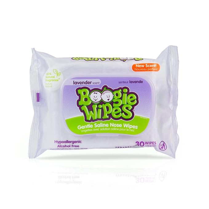 Saline Nose Wipes by Boogie, for Baby & Kids, Face, Hand & Body, FSA/HSA Eligible, Made with Vitamin E, Aloe, and Natural Saline, Lavender Scent, 30 Count (Pack of 3)