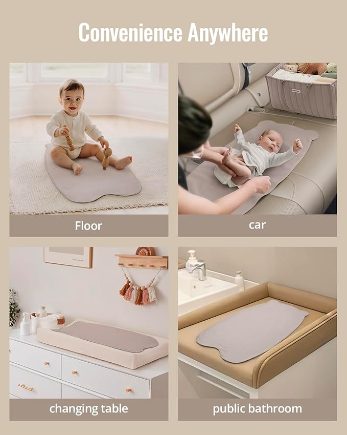 Blissful Diary Vegan Leather Portable Changing Pad, Wipeable & Waterproof Baby Change Mat in Diaper Bag, Travel Essential & Registry Gift, Taupe