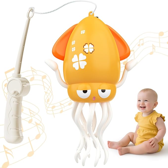 Dancing Octopus Baby Toy: Tummy Time Toys Electric Crawling Squid 3 4 5 6 7 8 9 10 11 12 Year Old Boy Learning Walking 3-6 Toddler Age 36 Months Music Development Kids Girl 1st Birthday Gifts (Yellow)