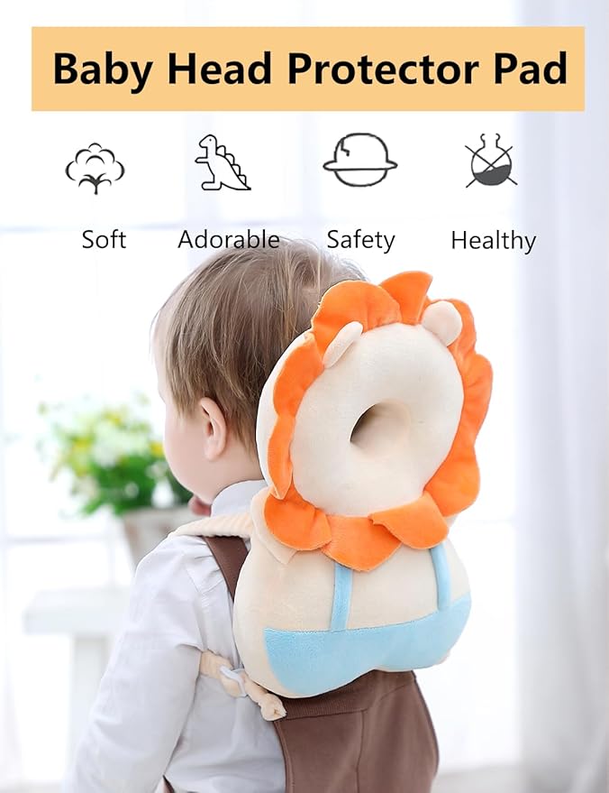 JunNeng Baby Head Protector Backpack, Toddler Walking Fall Head Protection, Yellow Lion Mesh