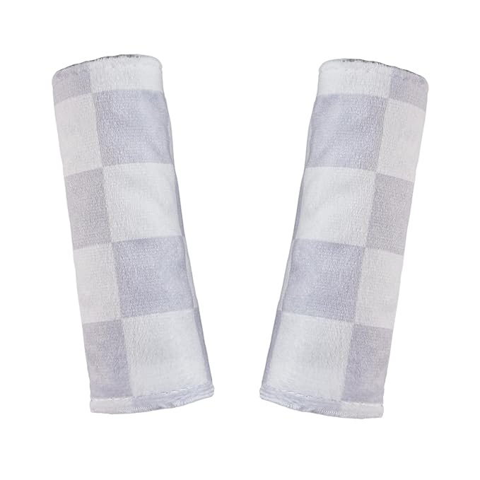Carseat Strap Covers for Babies, Ultra Soft Double-Sided Use Shoulder Covers, 2 Pack Infant Seat Belt Covers for Car Seats/Strollers/High Chairs, for Baby Toddler Infant Boy Girl, Gray Checkered