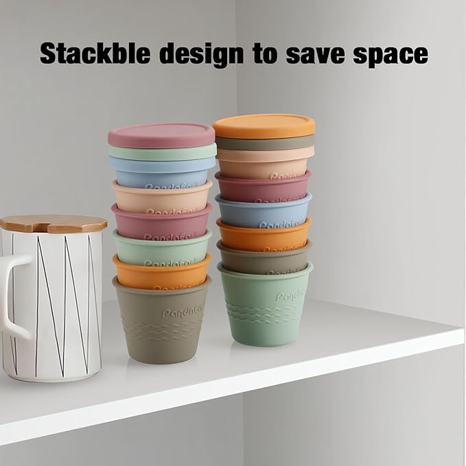 PandaEar 12 Pack Silicone Baby Food Storage Containers, 4 oz Reusable Small Snack Containers Freezer Storage with Airtight Lids Leak Proof for Infants Kids Babies, Microwave Safe