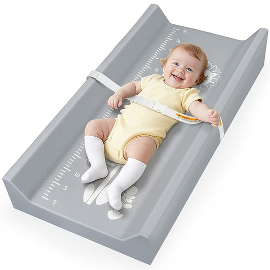 juman Vegan Leather Baby Changing Pad, Waterproof & Wipeable Changing Pad with Infant Height Ruler & Safety Strap, Portable Soft Diaper Changing Mat for Dresser & Table, 31 x 16 inch