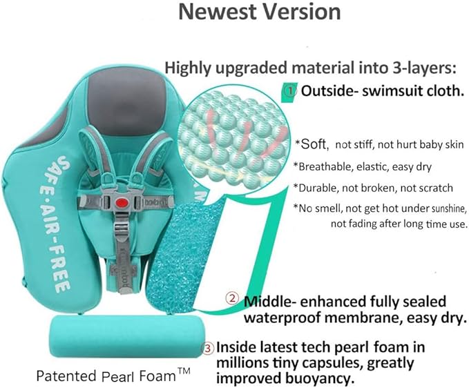 Mambobaby Float with Canopy and Tail New Upgraded Non-Inflatable Baby Pool Float Mambo Float Swim Trainer Solid Infant Swim Float Adjustable Pearl Foam Baby Swim Ring