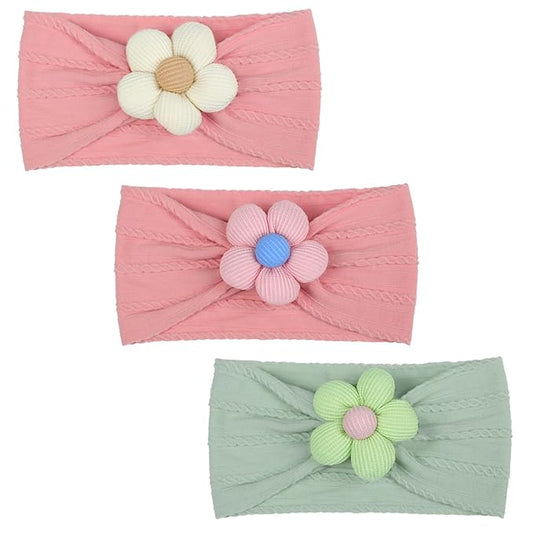 3 Pcs Baby Flower Headbands Baby Girls Nylon Headbands Soft Hairbands Hair Accessories for Newborn Infant Toddler Kids (Rose Pink‌ Green)