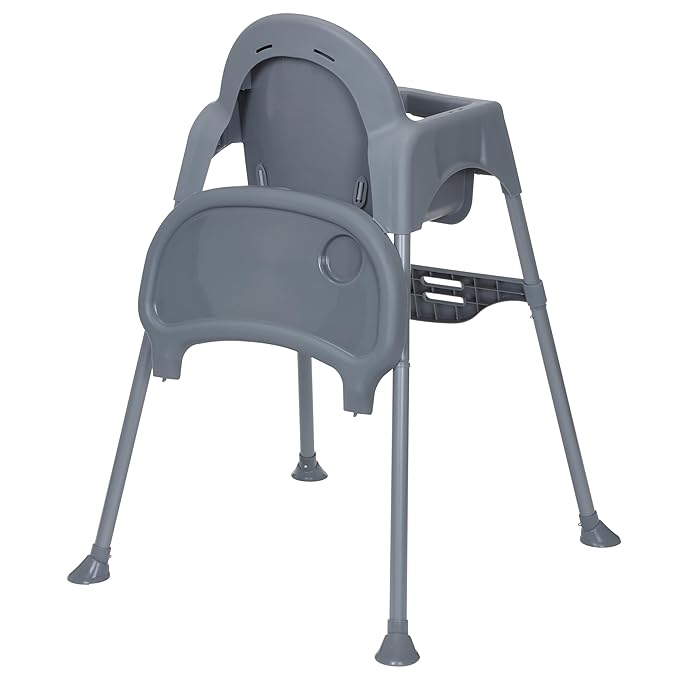 Cosco Kids Canteen High Chair Lightweight Portable Baby Feeding Chair with Adjustable Tray, Easy to Clean, Kitchen or Dining Use, Toddlers Up to 33 lbs, Mono Grey