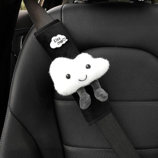 Car Seat Belt Cover Stocking Stuffers Cute Fluffy Pig Frog Sheep Dinosaur Safety Seatbelt Shoulder Pad Auto Accessory Neck Cushion Protector Seatbelt Shoulder Protector Nice Gift (White Cloud)