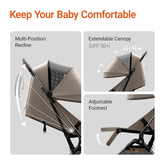 Lightweight Baby Travel Stroller with Carbon Fiber Frame, Compact & Airplane-Friendly, One-Handed Folding Design, 11.6 lbs, Perfect for Toddlers, Simply Taupe