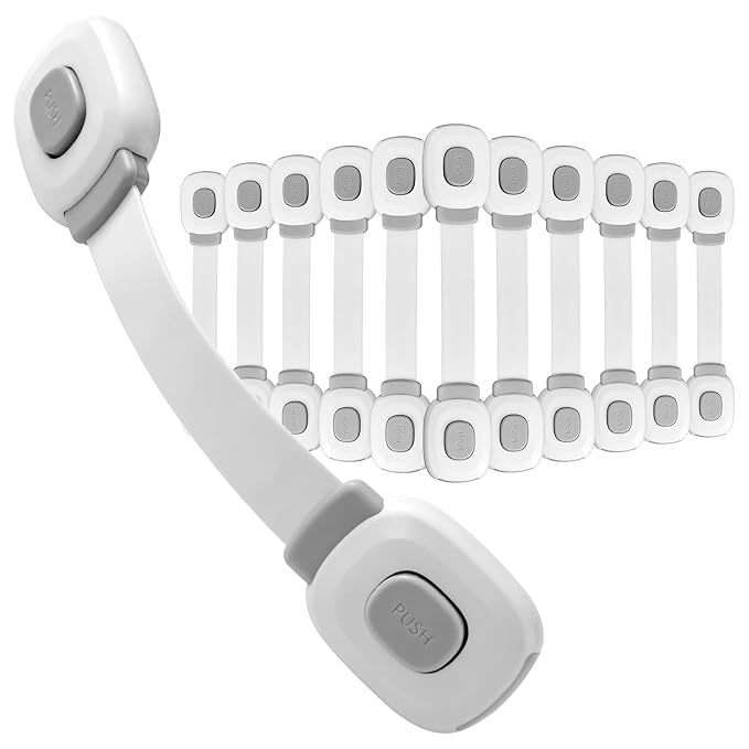 Fursafe&Q Baby Cabinet Locks, Child Safety Cabinet Proofing -Child Safety Strap Locks Adhesive Drawer Fridge Ovens Door Toilet Latches No Drill Multi-Purpose for Furniture Kitchen Lock (ZGrey, 12Pack)