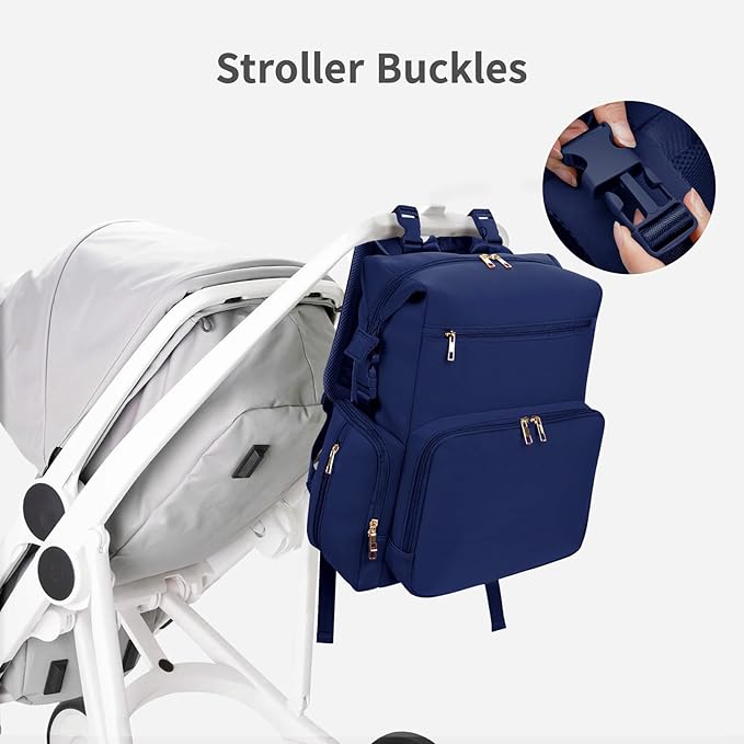 CEI-CEI Neoprene Diaper Bag Backpack with Insulated Pockets, Large Newborn Baby Maternity Bags Travel Tote with Changing Pad (Dark Blue)