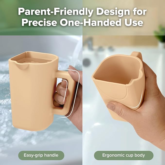 haakaa Gentle Pour Bath Rinse Cup | Food Grade Silicone Shampoo & Body Washing Rinser Cup for Kids with Easy Grip Handle - Coral