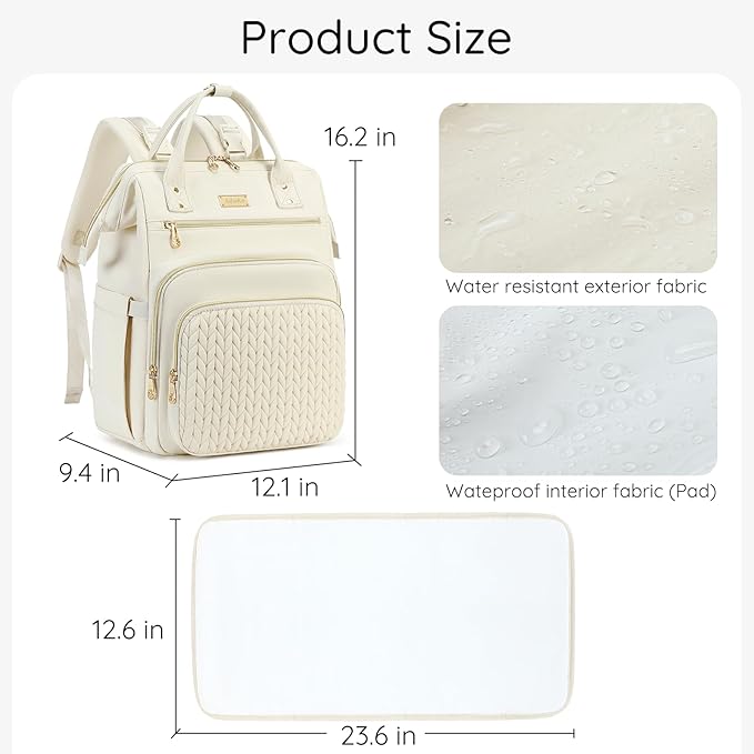 AIJIEKE Diaper Bag, Large Wide-Open Baby Diaper Backpack, Multi-functional Baby Travel Tote Bag, Diaper Bag with Changing Pad, Diaper Bags for Mom & Maternity (Beige)
