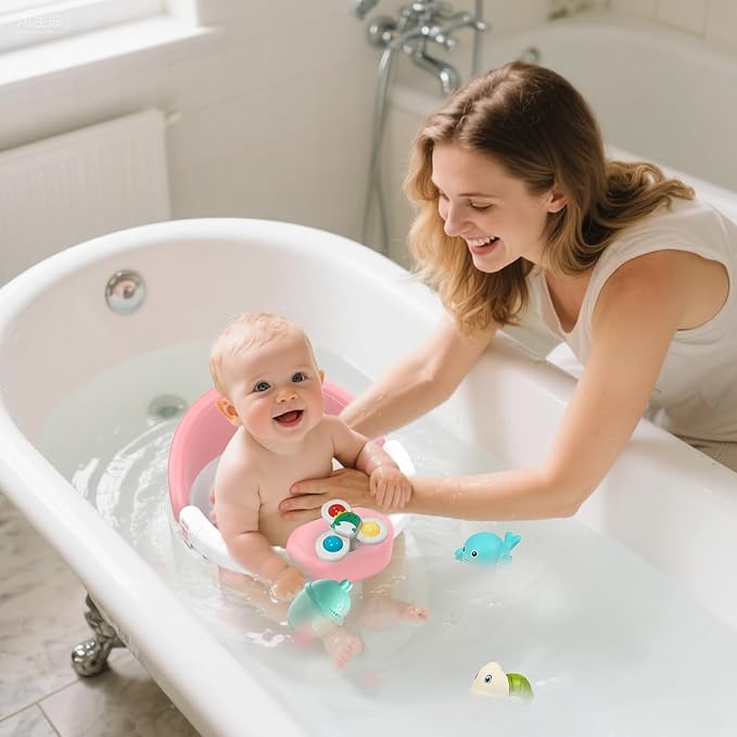Baby Bath Seat for Babies 6 Months & Up, 360°Protection Bath Seats for Babies Sitting Up, Lockable Armrests, Non-Slip Comfortable Toddler Bath Seat with Soft Cushion