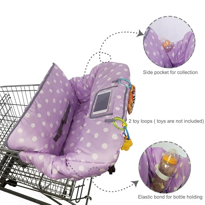Shopping Cart Cover for Baby boy Girl, Multi-in-1 Cart Covers for Babies, Infant High Chair Cover, Machine Washable, Soft Padded Grocery cart seat Cushion Cover, Purple dot