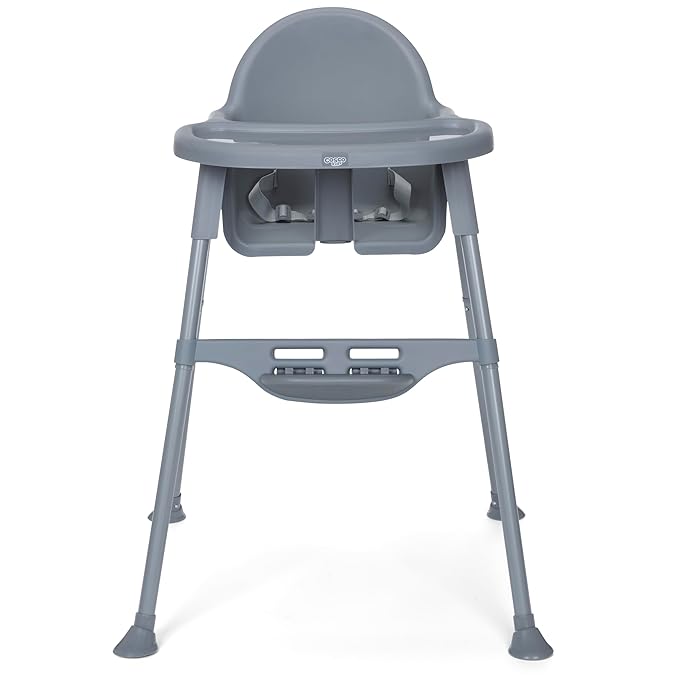 Cosco Kids Canteen High Chair Lightweight Portable Baby Feeding Chair with Adjustable Tray, Easy to Clean, Kitchen or Dining Use, Toddlers Up to 33 lbs, Mono Grey