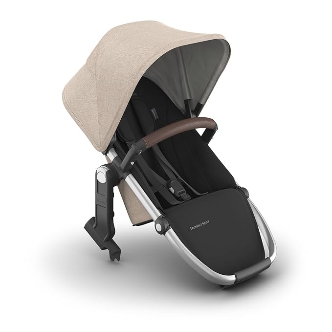 UPPAbaby RumbleSeat V3 Second Lower Seat - Compatible with Vista V2 and Vista V3 - All-Weather Seat + Magnetic Buckle – Adapters Included - Declan (Oat Mélange/Silver Frame/Chestnut Leather)