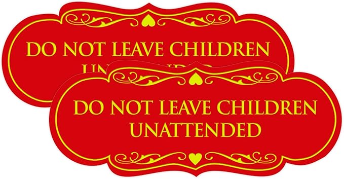 Signs ByLITA Designer Do Not Leave Children Unattended Sign(Yellow/Black) - Small 2 Pack
