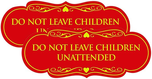 Signs ByLITA Designer Do Not Leave Children Unattended Sign(Yellow/Black) - Small 2 Pack