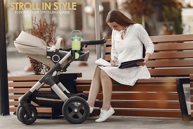 New Stroller Cup Holder for Stanley Quencher H2.0 (30 & 40 Oz. Models), Also Compatible with Stanley IceFlow (20 & 30 Oz. Models) - Black