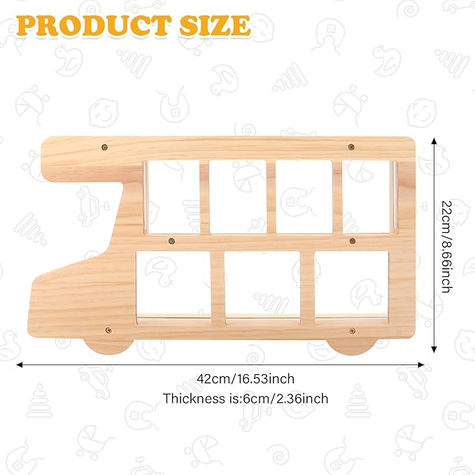 RZYLKA Car for Tonies Box Organizer Storage Shelf Wall Mounted, Pinewood Magnetic Floating Shelves for Toniebox, Tonies Characters, Display Collection 15~25 Characters