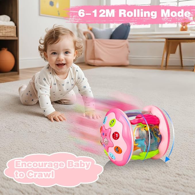 Baby Girl Toys 6-12 Months: Babies Ocean Rotating Light Up Musical Toys 12-18 Months Crawling Learning Infant Toy for Toddlers 1 2 3 Years Old Baby Girl (Pink)