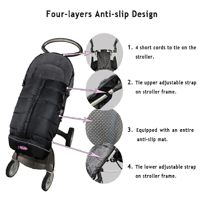 German Designed Universal Stroller Footmuff, 2 Way Zippers Style Easy for Baby in&Out, Length Extensible,Temperature Adjustable Footmuff Fits Baby Growth,Reflective Strips Around Bunting Bag