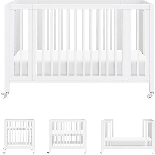 babyletto Rolli 9-in-1 Convertible Baby Crib w/Wheels - Includes Pad & Conversion Kits for Bassinet, Standard Crib, Toddler Bed, Daybed & Junior Bed - GREENGUARD Gold - 3 Adjustable Heights - White