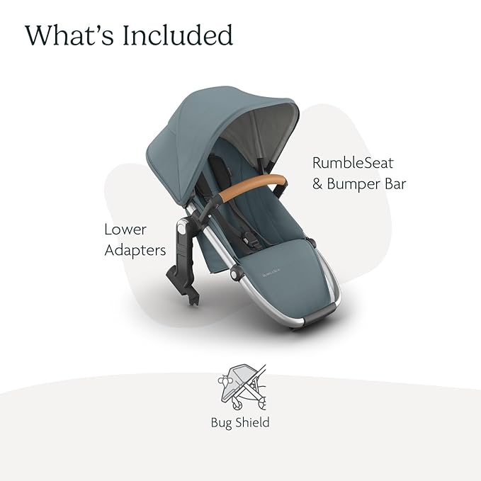 UPPAbaby RumbleSeat V3 Second Lower Seat - Compatible with Vista V2 and Vista V3 - All-Weather Seat + Magnetic Buckle – Adapters Included - Callum (Stone Blue/Silver Frame/Sand Leather)
