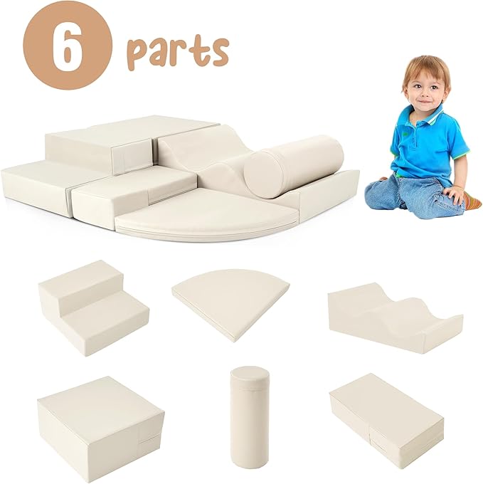 Merax Climbing Toys for Toddlers, Soft Climb and Crawl Playset Indoor Baby Soft Foam Blocks for Climbing, Crawling, 6-Piece