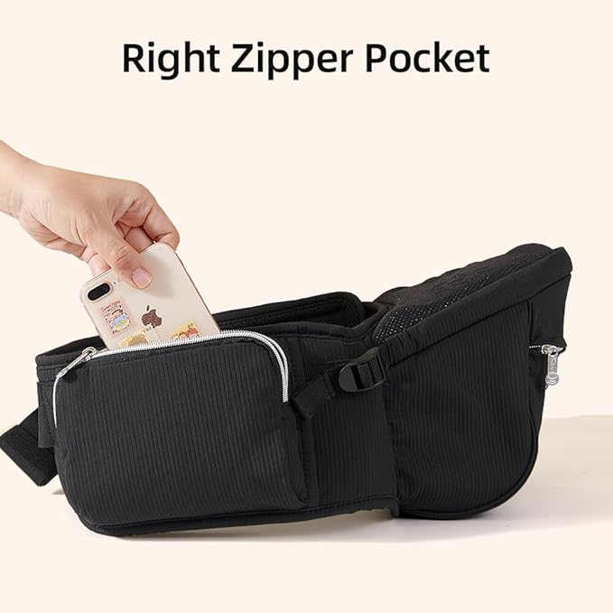 Sunveno Hip Baby Carrier with Seat,Ergonomic Baby Hip Carrier, Front-Facing Baby Holder, Anti-Slip Seat Surface, Wide and Adjustable Waistband, Multiple Pockets, Newborn to Toddler up to 45lbs, Black