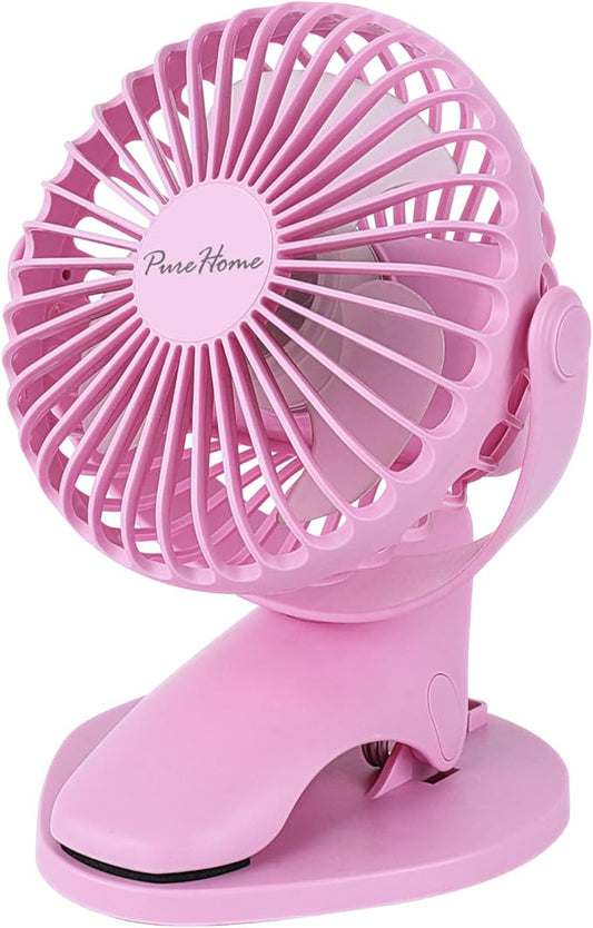 Portable Clip Fan Battery Operated,3 Speeds USB Rechargeable Mini Table Fan with Strong Airflow,360°Rotation Ultra Quiet Personal Desk Fan for Home Office Bedroom Dorm Stroller Camping- Pink