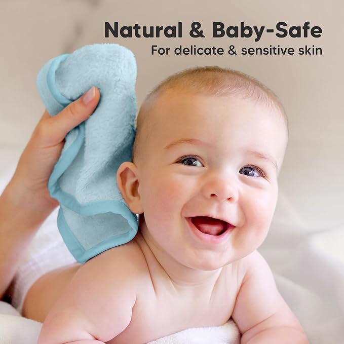 6-Pack Soft Baby Washcloths, Viscose from Bamboo - Kids, Newborn Bath Towels, Infant Shower, Toddler Reusable Face Towel, Gentle on Skin, Face Wash Cloths for Babies, 10x10 (Bravo Blue)