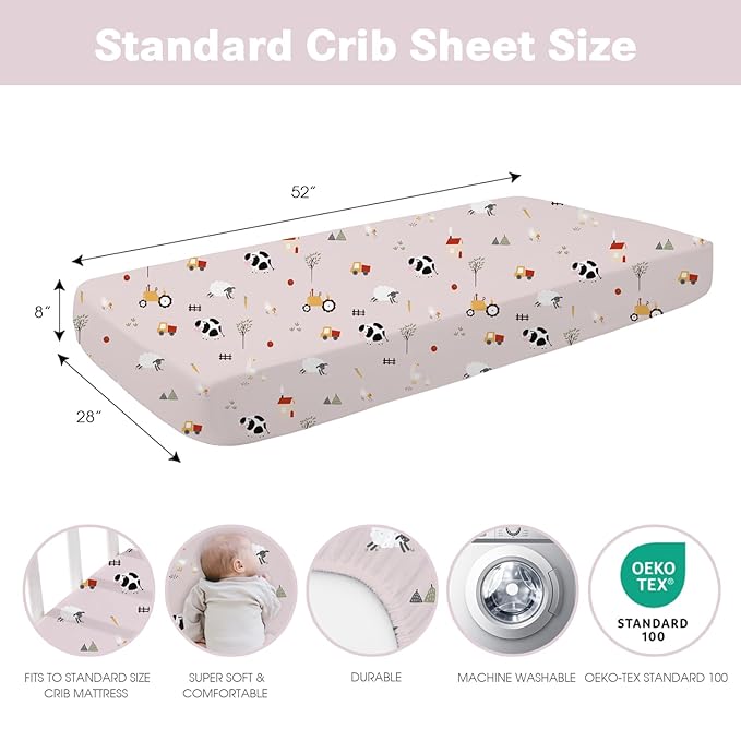 Plushii 4 Pack Fitted Crib Sheets for Baby Girls, 28"x 52" Extra Soft Microfiber Crib Sheet Set for Standard Crib & Toddler Mattress Pad,Pink Sheep