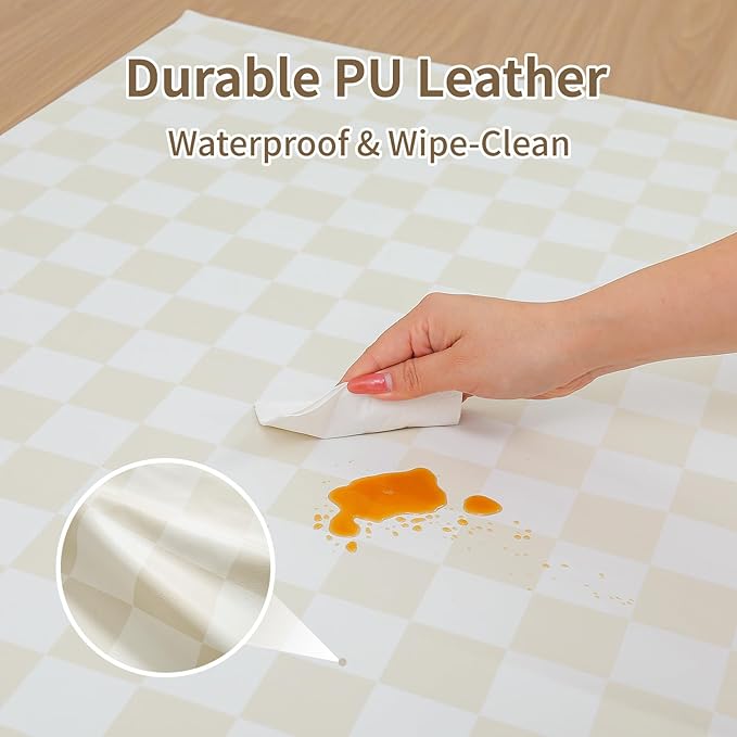 Large Vegan Leather Baby Play Mat for Floor,1.3"Thick Foam 59x82 Foldable Waterproof Kids Play Mat,Stylish and Just Wipe-Clean Playmat for Baby Play on Floor (Beige Checker)