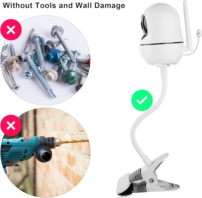 Flexible Baby Monitor Mount Compatible with HelloBaby HB65/HB6550/HB6558/HB66/HB248,ANMEATE SM935E/SM650 Monitor,Baby Camera Mount,Baby Clip Mount Without Tools or Wall Damage