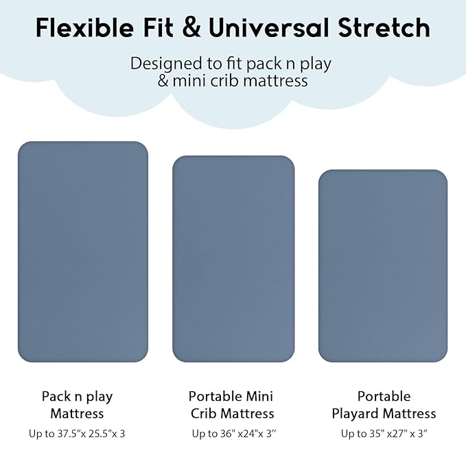 Yoofoss Pack and Play Sheets Fitted, Mini Crib Sheets 2-Pack for Pack N Play Mattress, Stretchy Playard Sheet, Soft and Breathable Blue Rocket