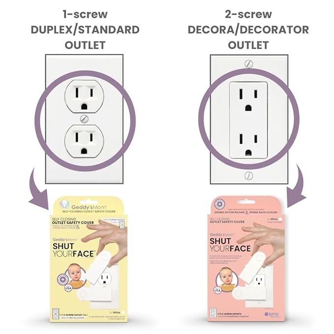 GEDDY'S MOM Shut Your Face | Automatic Closing Child Proof Outlet Covers | Made in The USA Award Winning Plug & Outlet Covers Baby Proofing | Choose 2-Screw (Decora) Outlet Protector